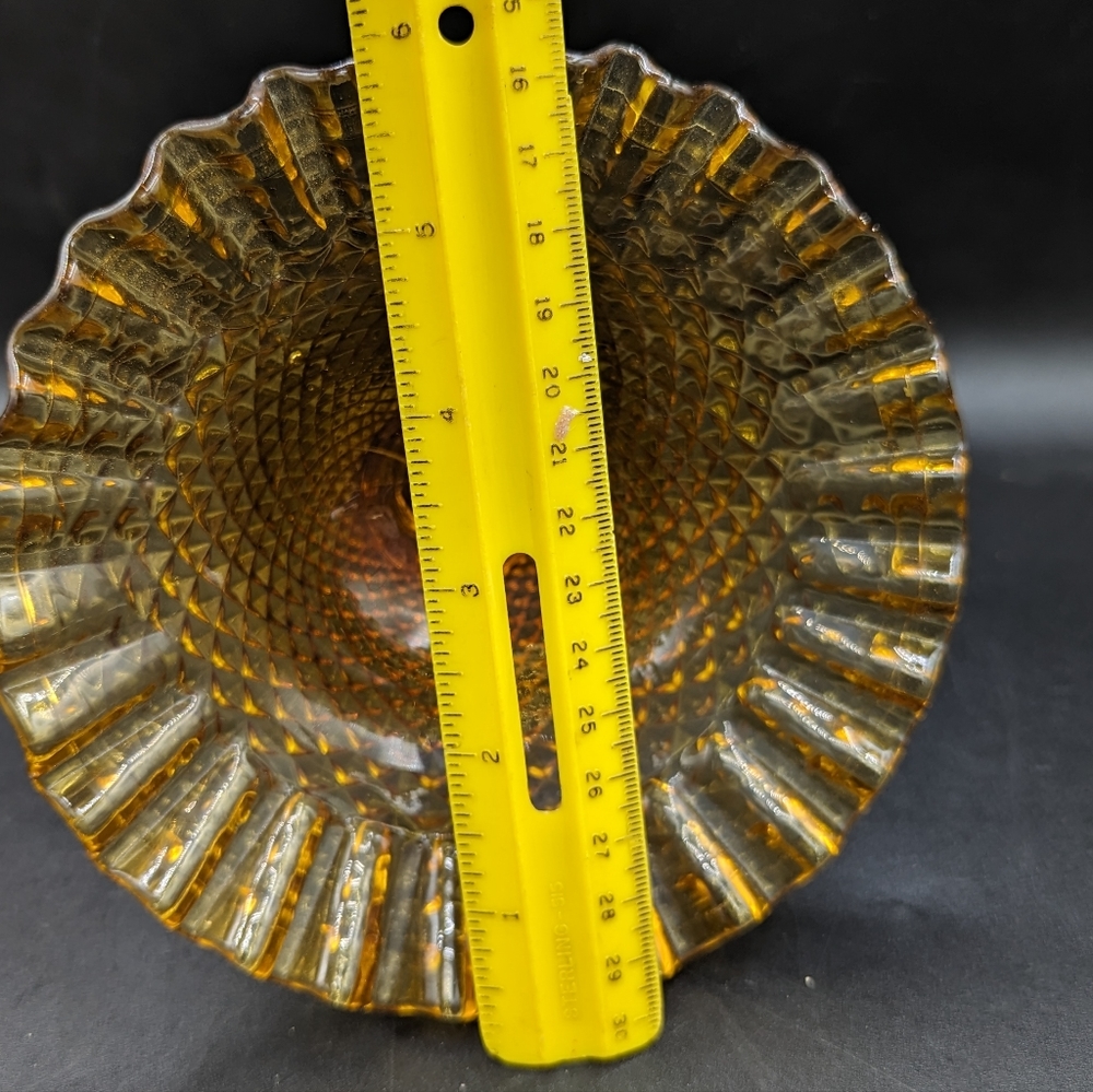 Vintage Amber Glass Pedestal Crimped Ruffle Diamond Point Compote Candy Dish - Picture 6 of 8